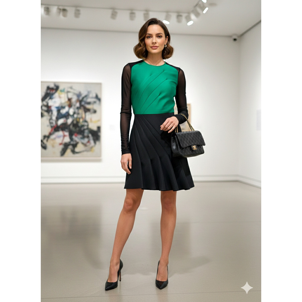 Antonio Berardi 42 3D Effect Unique Colorblock Green/Black Cocktail Dress runway